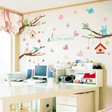 XL8245 Wallpark Cartoon Cute Rabbit Cat Bird Creative Stars House Pendent Tree Branch Removable Wall Sticker