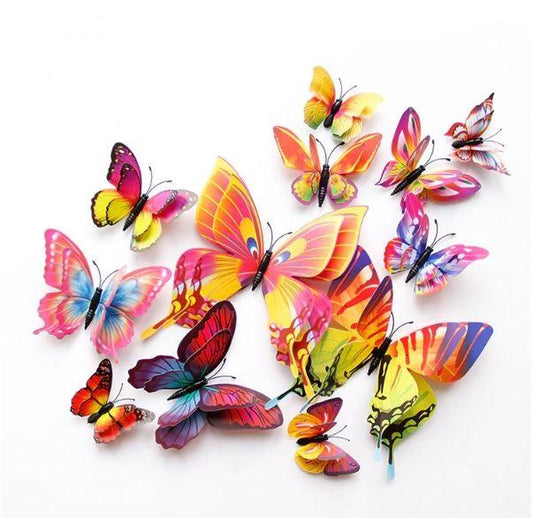 12 Pcs Butterfly dubble lear  Wall Stickers Decoration Magnet Butterflies on the wall DIY Wallpaper 3D PVC
