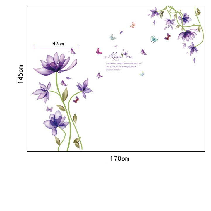 SK9035 WALL STIKER PURPLE FLOWER KISS ME
