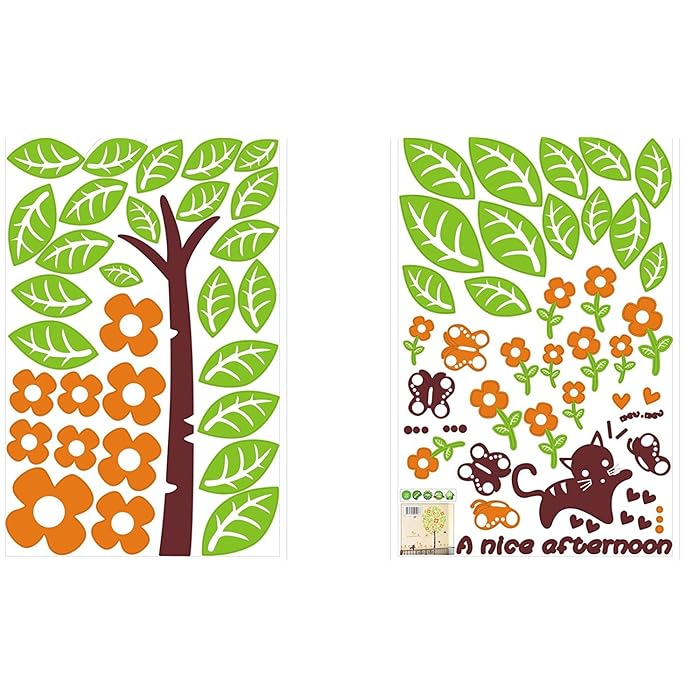 RELIZA WALL STICKER GREEN TREE KITTENS GREEN TREE WALL STICKER size 60x90 ay208