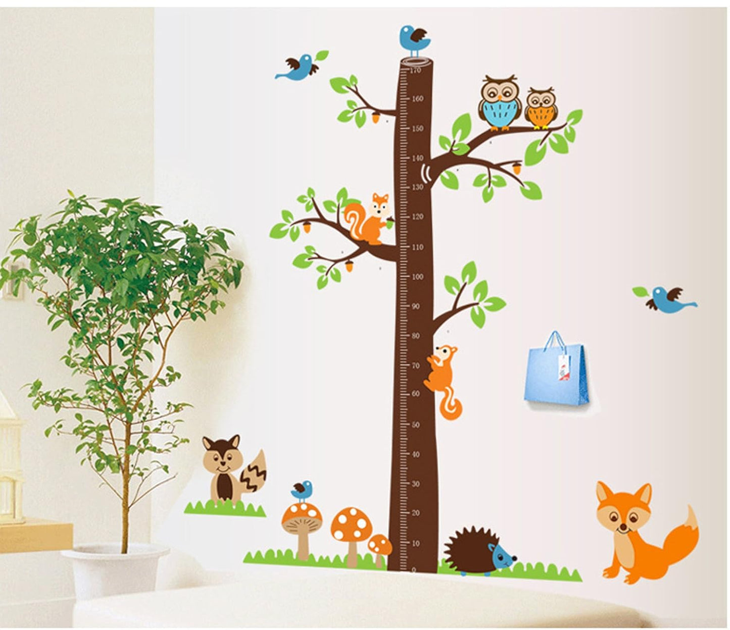 Large Wall Decals Height Chart for Kids Room Animals Wall Sticker