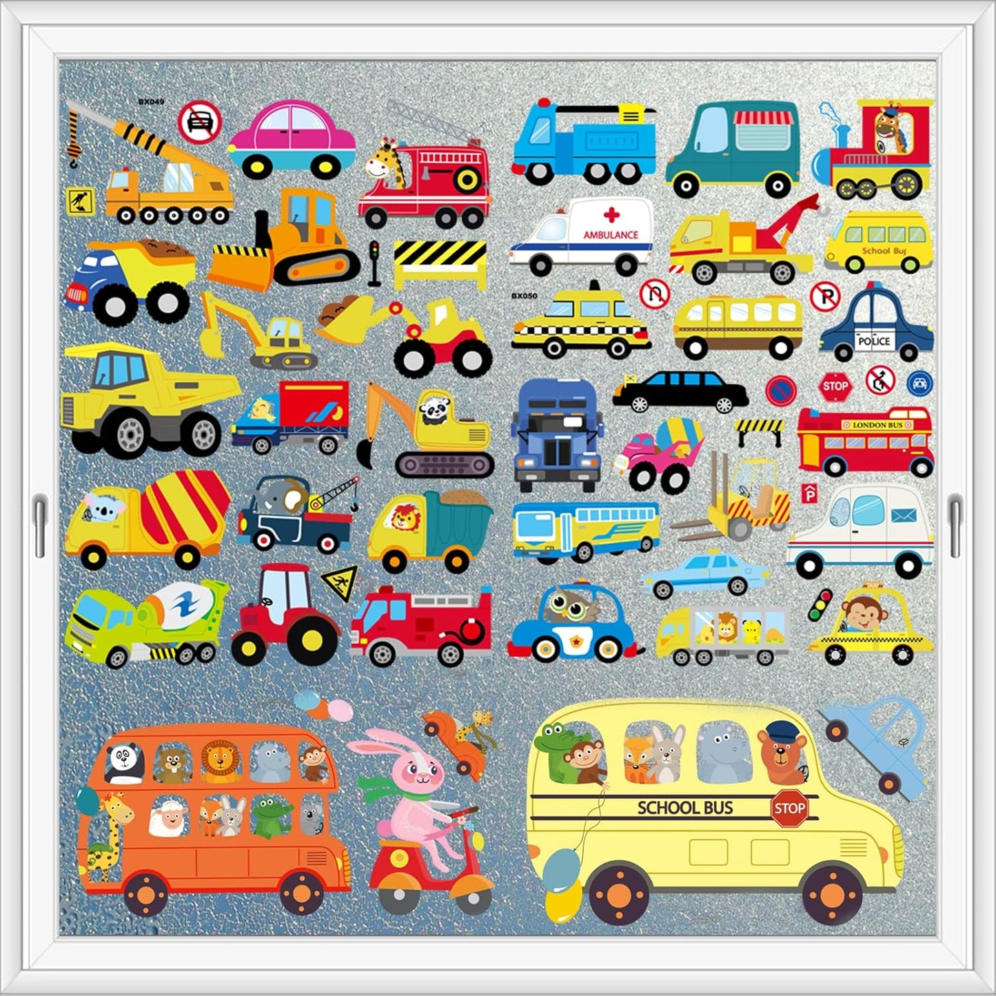 HCHinn Spring Summer Window Clings Double Sided Car Excavator Pattern Window Decals Stickers Decals for Kids Window Glass Spring Party Decorations 66 Pcs