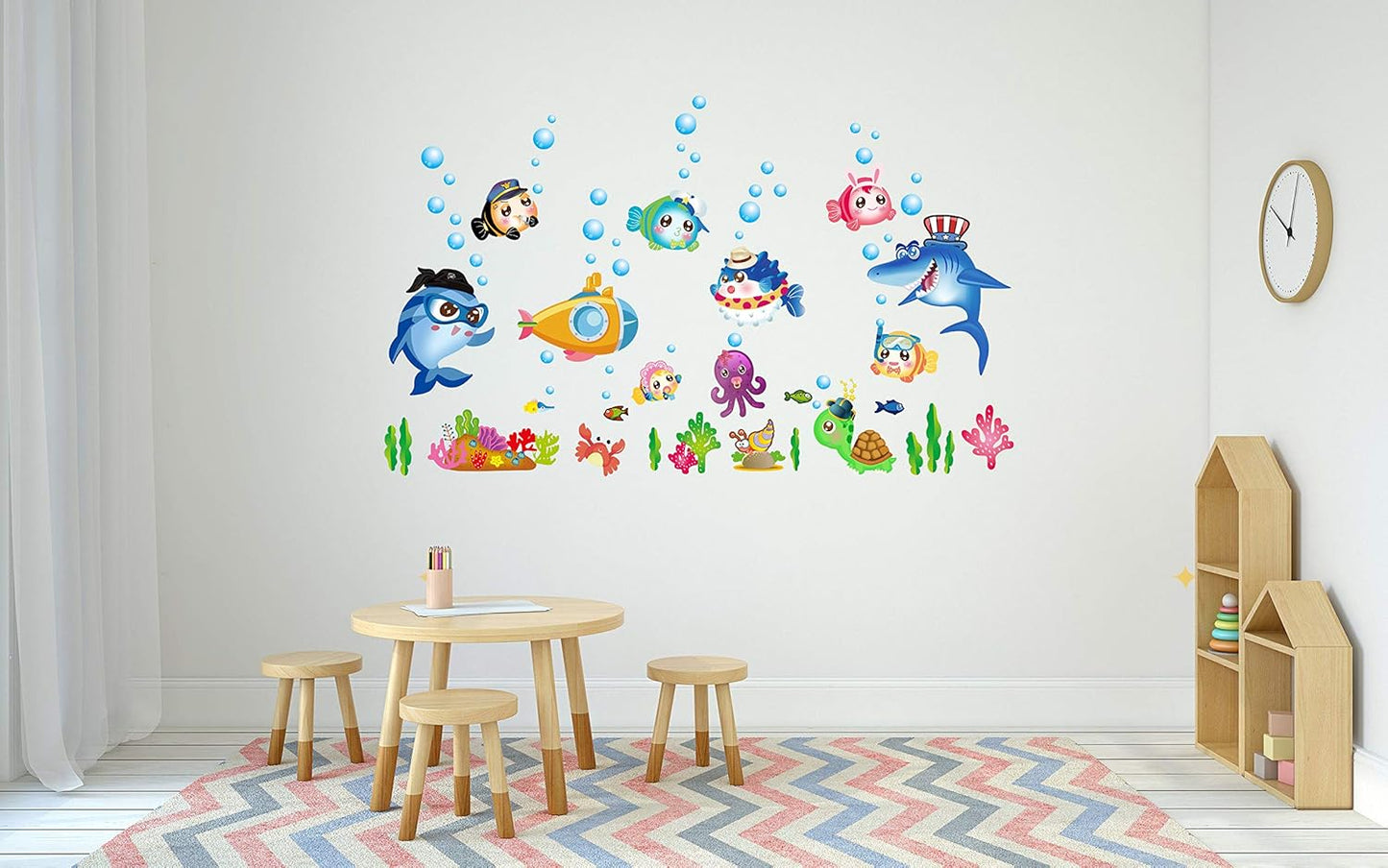 Sk7070 Sticker Ocean Wall Decal for Kids Toddler Baby Shark Turtle Fish bubbles