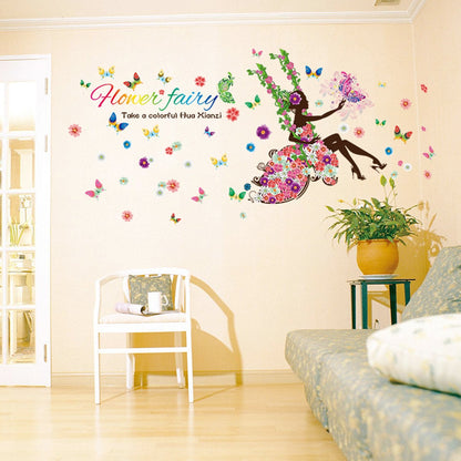 Afra Design ' Flower Fairy ' Wall Sticker (PVC Vinyl, Size 3XL, Multicolour)