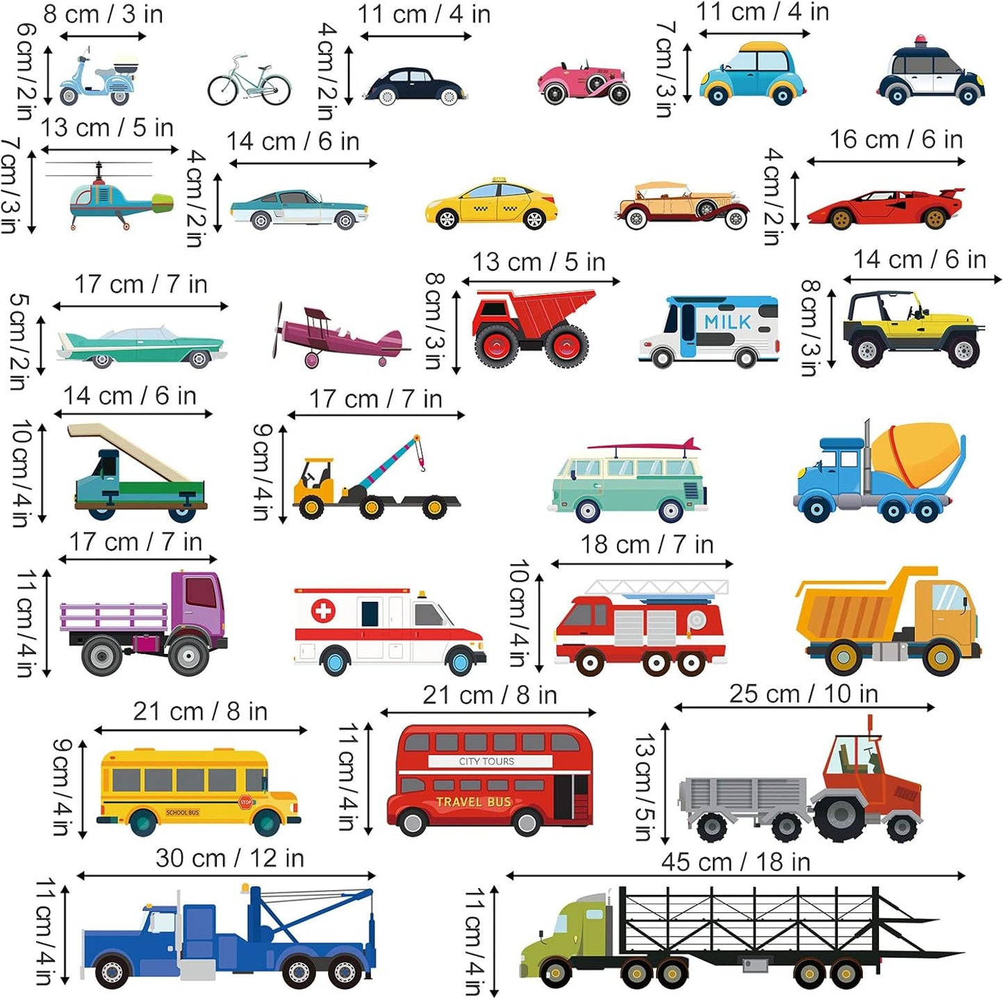 decalmile Cars Wall Stickers Transports Kids Room Wall Decor Peel and Stick Wall Decals for Boys Children's Room Nursery Bedroom Classroom