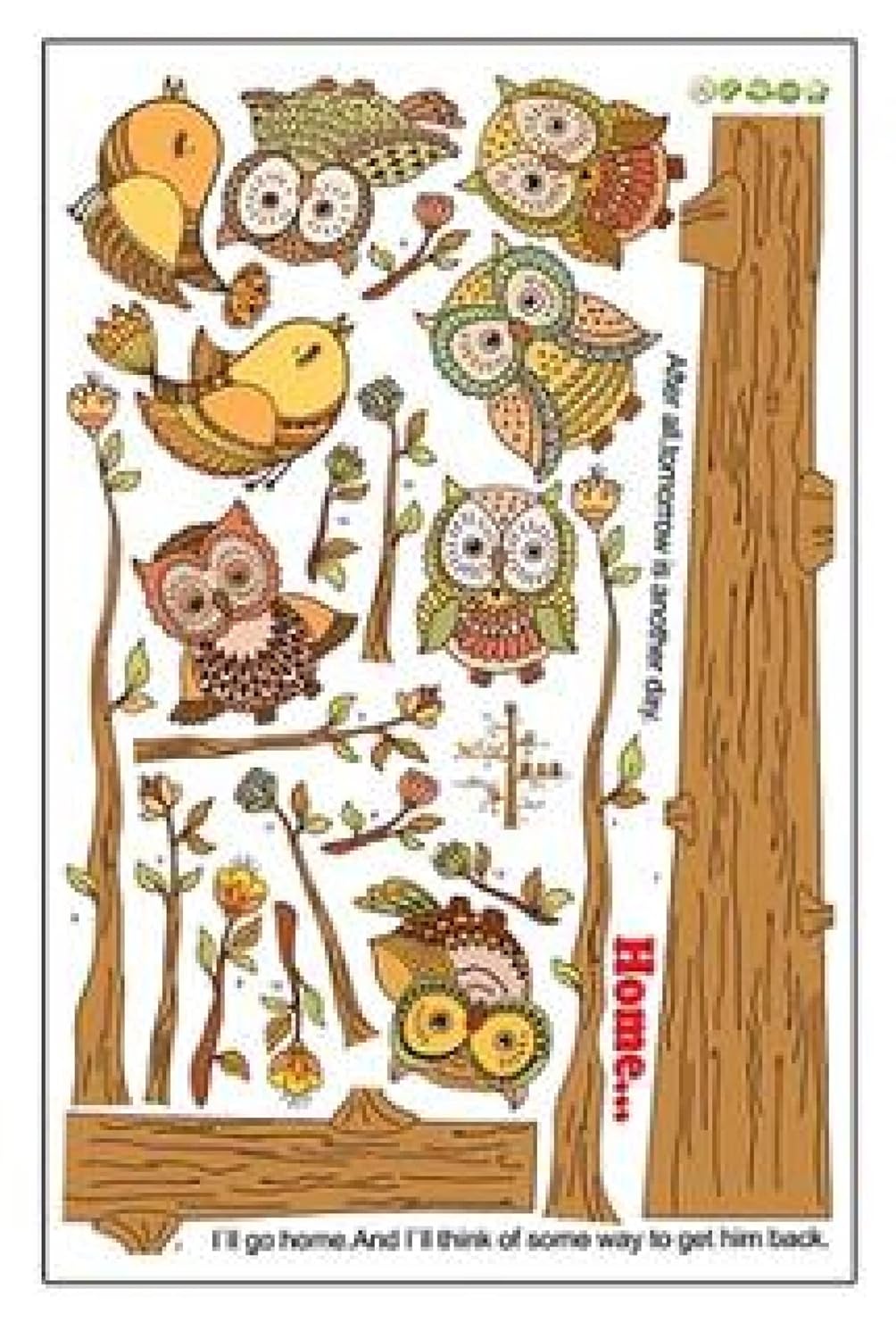 JAAMSO ROYALS Owl and Tree Natural Home Decoration Self Adhesive Wall Sticker size 60x90 ay9192
