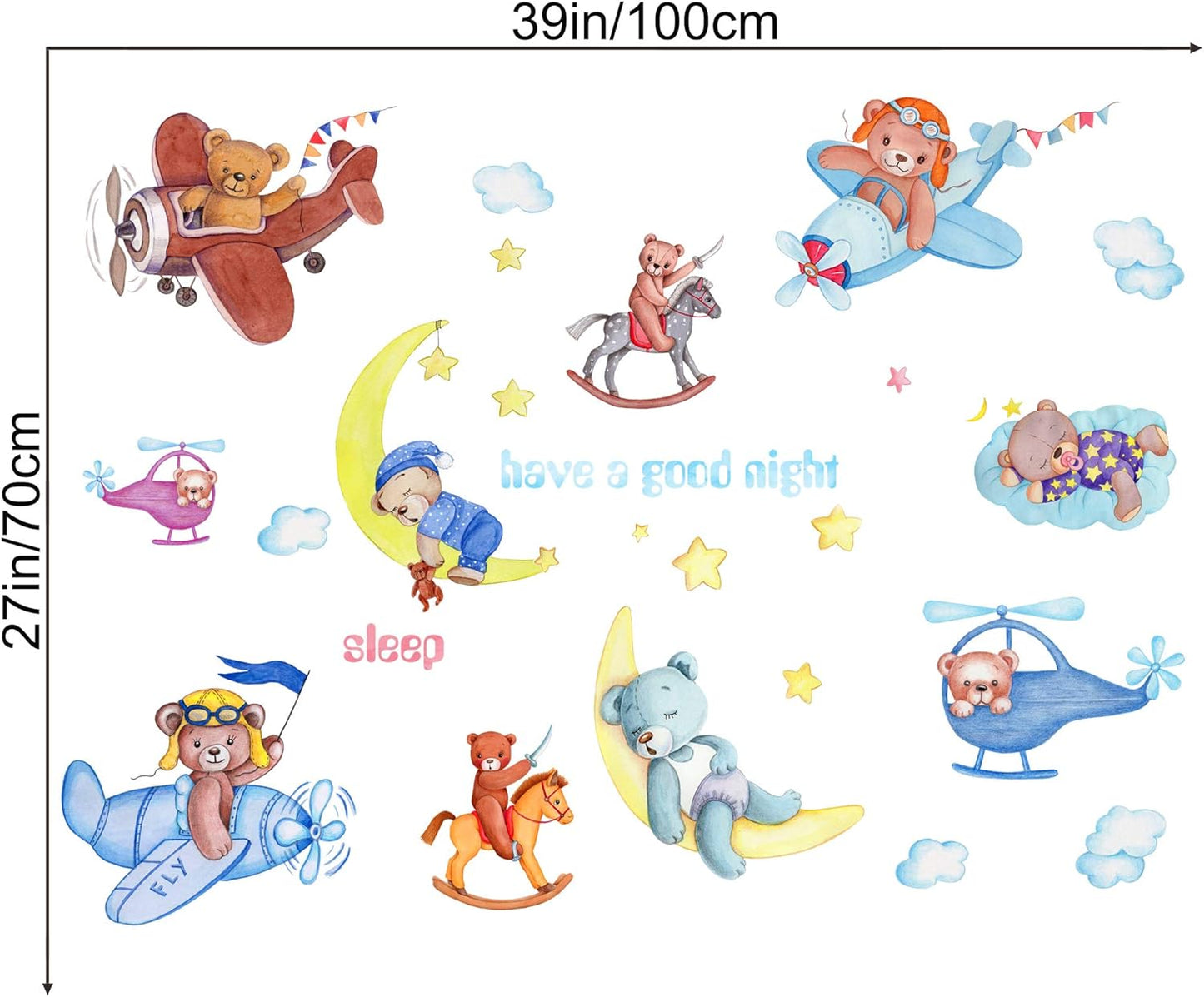 METH HM71012 CUTE BEAR SLEEP N PLANE GOODNIGHT WALLSTICKER WALL STIKER
