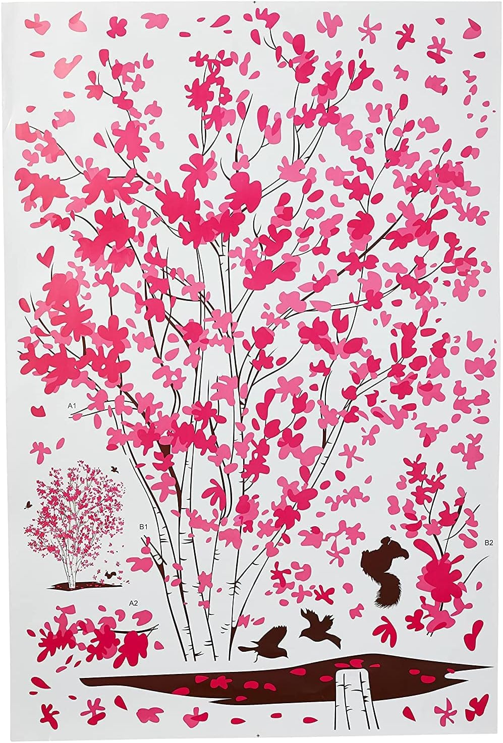 Pink Flower Tree Wall Stickers Birds For Living Home Decor Bedroom Bathroom Door Stickers Waterproof Art Decals Pvc