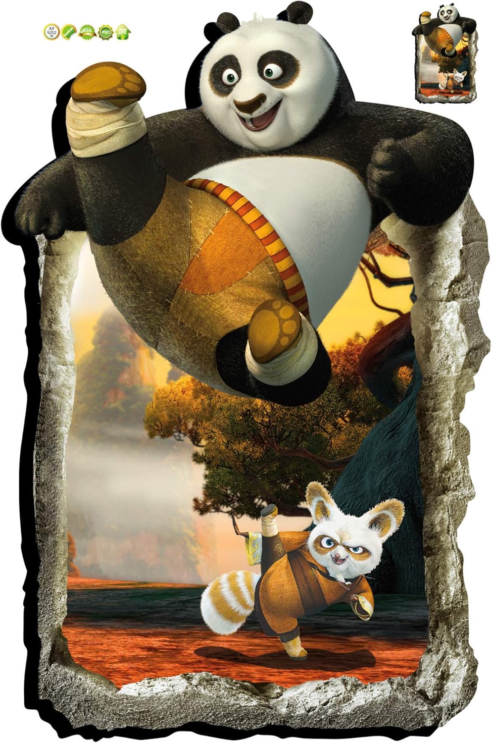 Decals Design '3D Kung Fu Panda' Wall Sticker (Polyvinyl Chloride, 60 cm x 90 cm)
