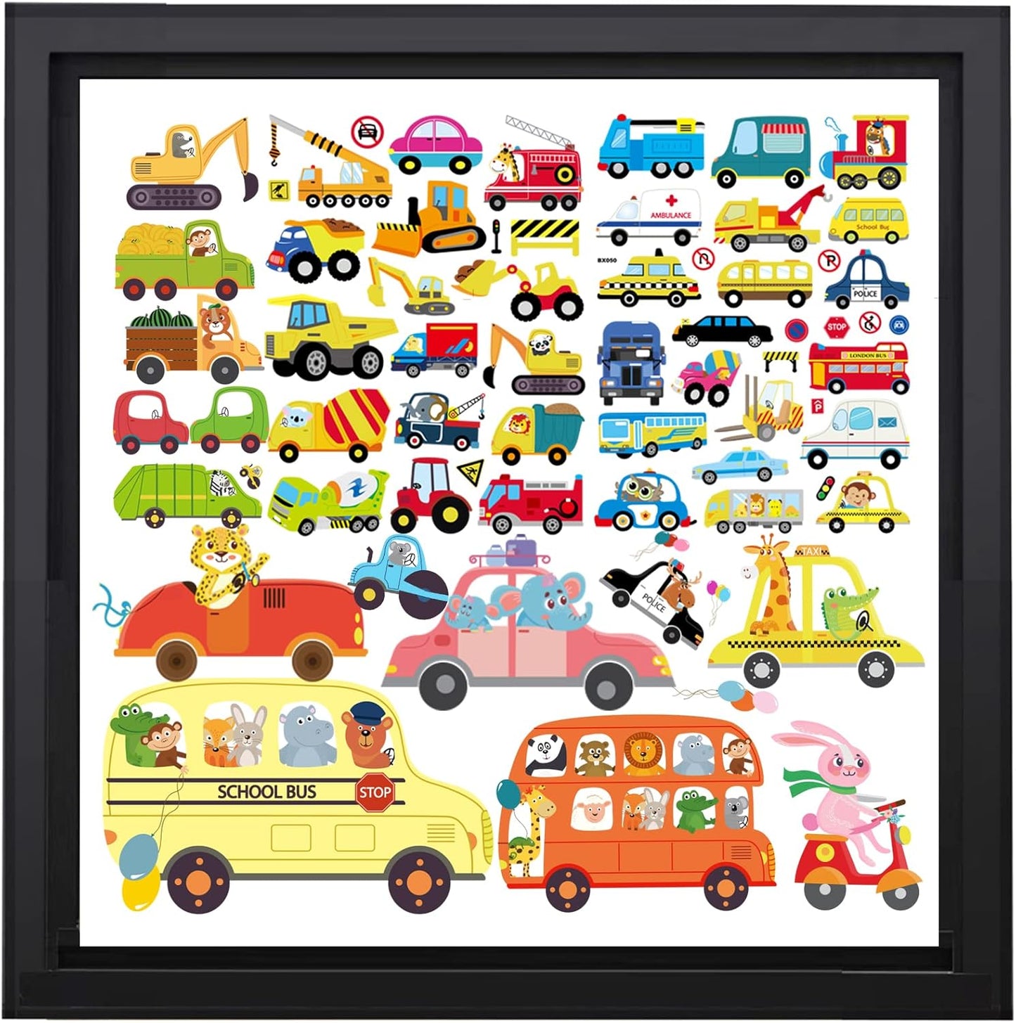 HCHinn Spring Summer Window Clings Double Sided Car Excavator Pattern Window Decals Stickers Decals for Kids Window Glass Spring Party Decorations 66 Pcs