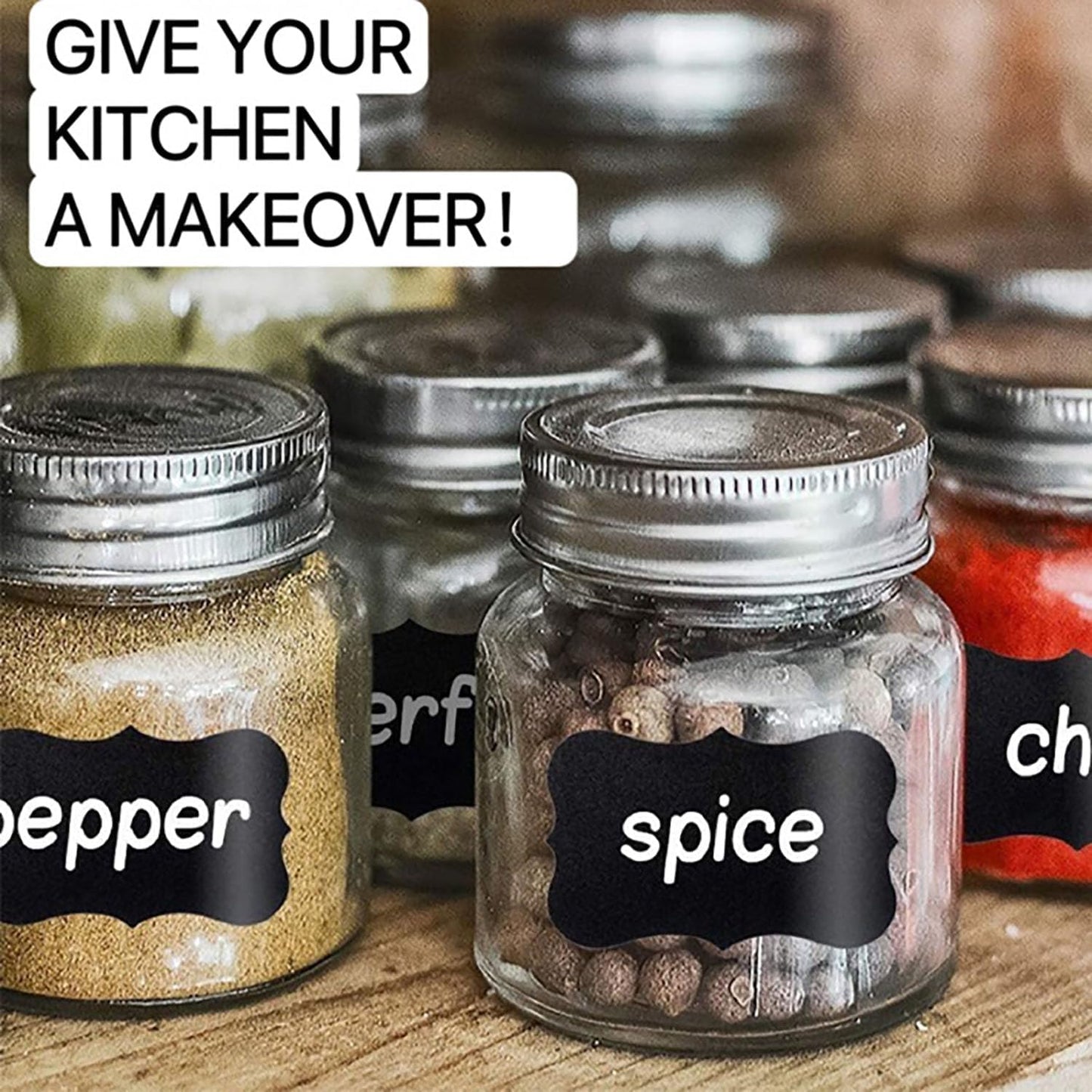 Self-Adhesive Labels, Black, Blackboard Stickers, Waterproof Labels Self-Adhesive with Erasable Chalk Marker, Labelling Stickers for Jars,  for Kitchen Spice Jars, Jams etc.