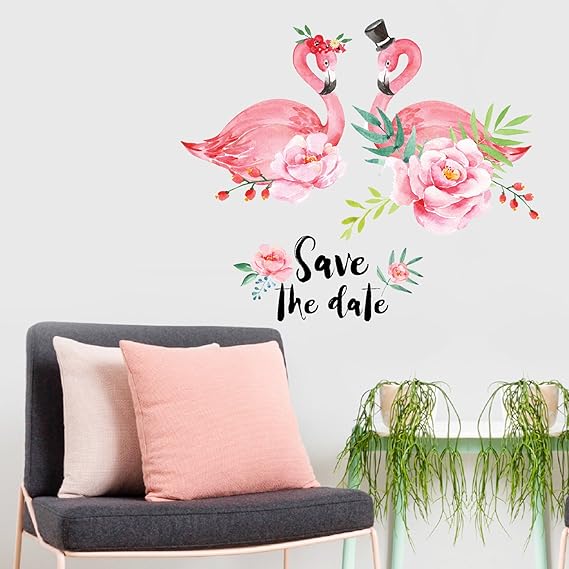 ChezMax Pink Flamingo and Quotes Wall Stickers DIY Removable Animals Wall Decals Decorative Wall Mural Wallpaper for Bedroom 19.7" X 27.6"