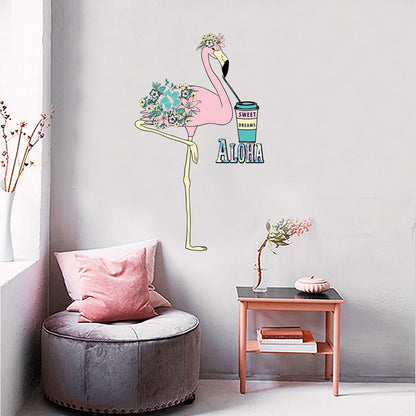 Wall Sticker Wall Decoration Stickers, Cartoon Flamingo Self-Stick Removeable Pvc Stickers Jm8395