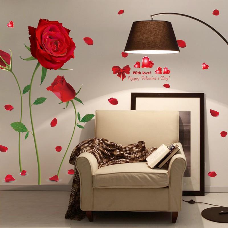 UNIVERSAL XL8178 new removable wall stickers romantic red rose living room bedroom home wedding house decoration murals-Red