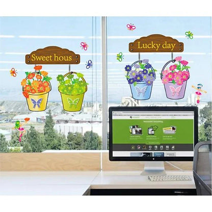 Precioso jardín macetas maceta hojas mariposas pequeñas flores para pared casa papel adhesivo extraíble Living comedor wall sticker