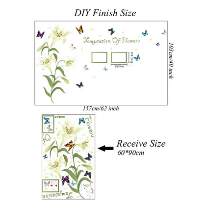 1 Set Lily Flower Wall Sticker Photo Frame Murals Temptation of Flowers White Pink Lily Butterfly SK9070A