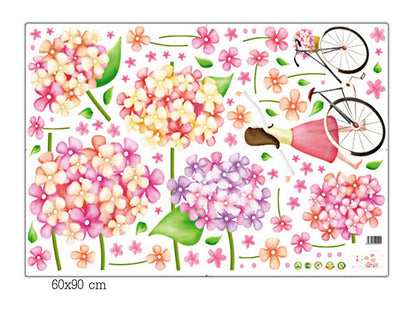 XL8215 cute flowers bicycle girl wall stickers for kids rooms nursery baby bedroom children art wall decals home decorations