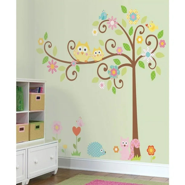 Cute Owl Bird Flower Squirrel Vinyl Mural Art Wall Sticker Decal for kid nursery children Owl Wall Decals