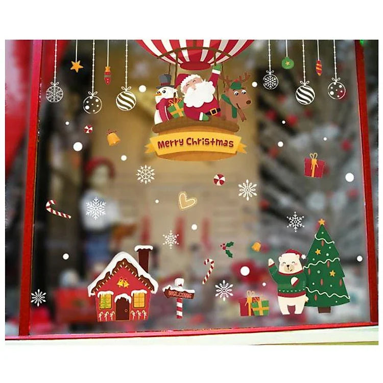 Border Wall Paste Christmas Tree Shop Shop, Glass Paste Window Door Decoration, Santa Claus Paste Paper Window Flower