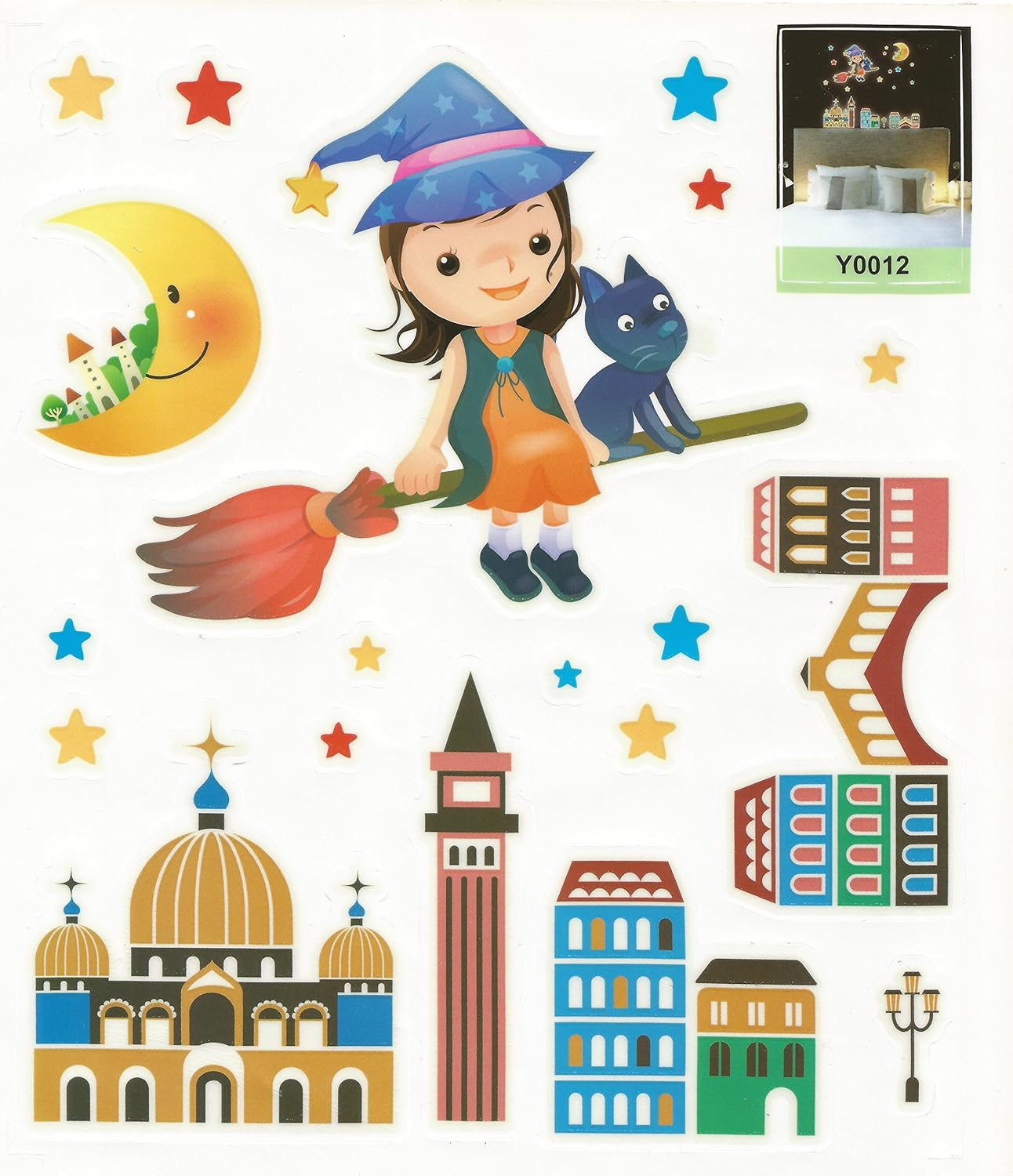 Glow In The Dark Planet & Stars Wall Stickers, girl moon for Wall Decor, Perfect for Children Kid and Play Rooms wallpaper