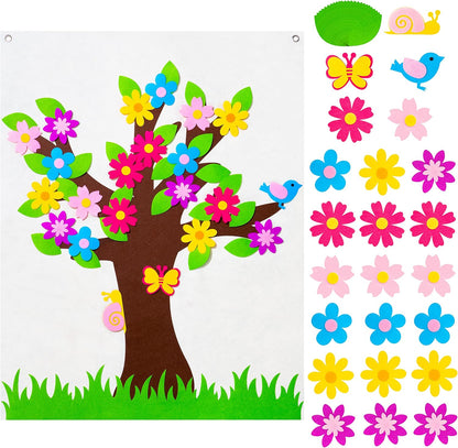 Mj9006v WATINC 49Pcs DIY Spring Tree Felt Board Craft Kit, Flower Leaf Butterfly Snail Bird Detachable Ornaments Spring Party Decoration for Kids, Activity Creative Game Wall Hanging Decor for Home Classroom