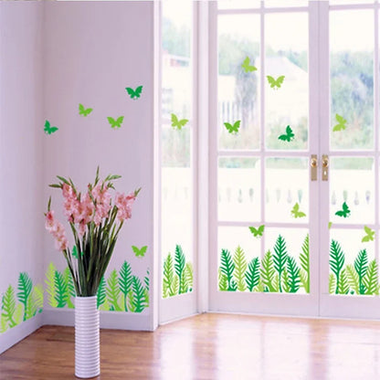 Green leaves and butterflies wall decals for beautiful wall and staircase decoration