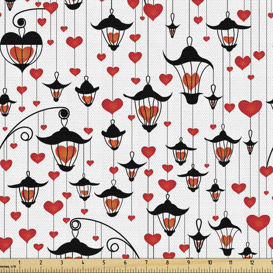 Ambesonne Love Fabric by The Yard, Romance for Valentine's Day Hearts in Lamp Classic Antique Themed Pattern, Decorative Fabric for Upholstery and Home Accents,Dk9147 wall stickers