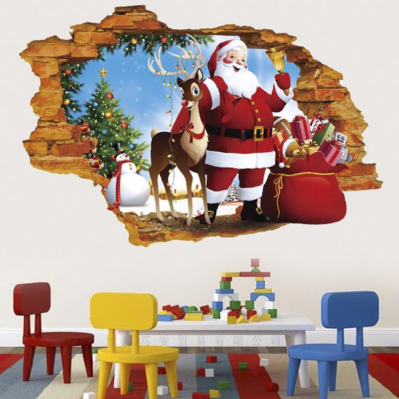Interior sticker 3d santa claus and rudolph xh7247 50x70cm