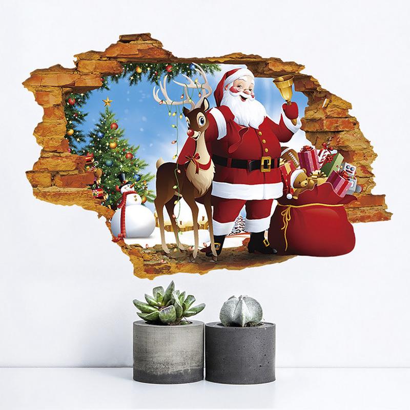Interior sticker 3d santa claus and rudolph xh7247 50x70cm