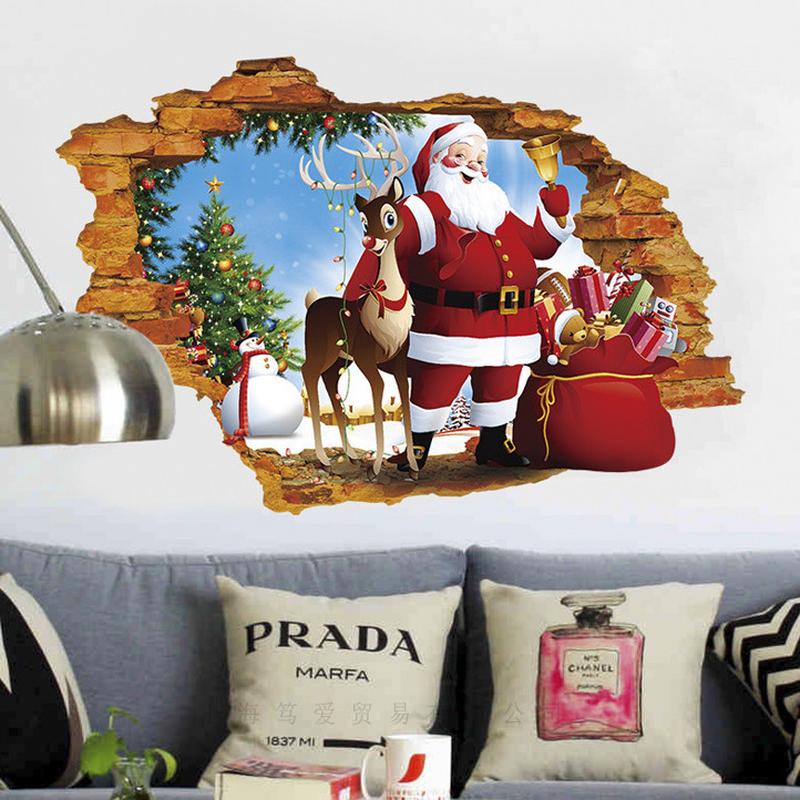 Interior sticker 3d santa claus and rudolph xh7247 50x70cm