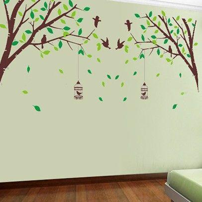 two-sided bird cage green leaves trees of TV background wall stickers room living room sofa bedroom retail size 60x90 ay205ab