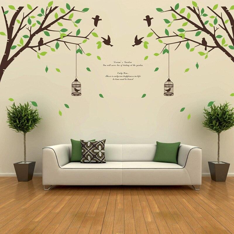 two-sided bird cage green leaves trees of TV background wall stickers room living room sofa bedroom retail size 60x90 ay205ab
