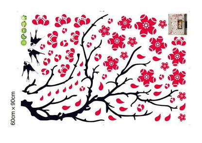 Blossom Red Branches And Birds Wall Stickers Xys8029