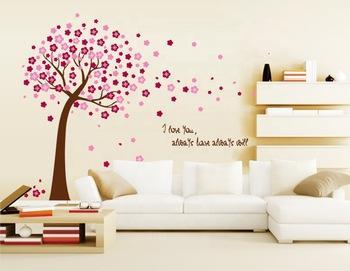 Ay9026a B Red And Blue Background Products Korean Pink Cherry Tree Bedroom Wall Stickers
