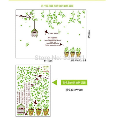 ay9035 home decoration Large wall stickers green birdbrains bonsai green wall decals