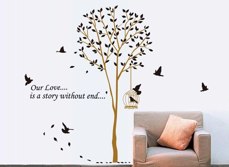 AY9055 Removable Vinyl Wall Sticker Tree and Bird Home Decoration Giant Wall Decals