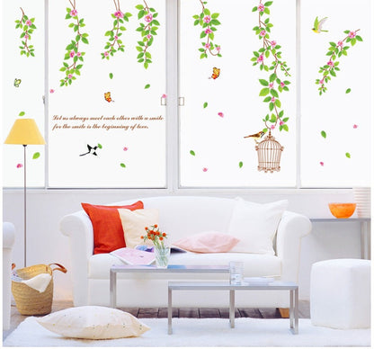 AY9084 Popular Vinyl Floral Hanging Branches With Bird Cage Wall Sticker Home Decal PVC Wall Decal Art Mural – Online Shopping Pakistan, Nail Art in Pakistan, Wall Stickers