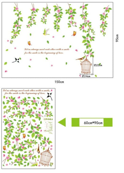 AY9084 Popular Vinyl Floral Hanging Branches With Bird Cage Wall Sticker Home Decal PVC Wall Decal Art Mural – Online Shopping Pakistan, Nail Art in Pakistan, Wall Stickers