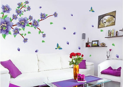 AY9190 Romantic Purple Flower DIY Removable Wall Stickers Living Room TVSofa Background Sweet Home Decor Mural Decal.