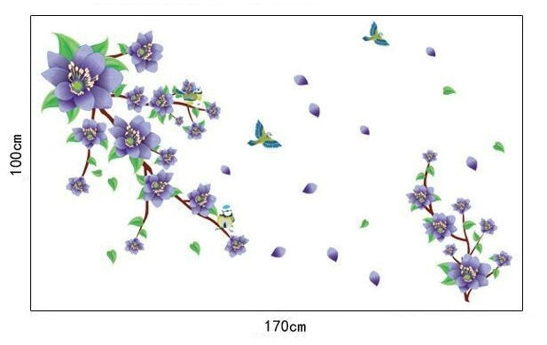 AY9190 Romantic Purple Flower DIY Removable Wall Stickers Living Room TVSofa Background Sweet Home Decor Mural Decal.
