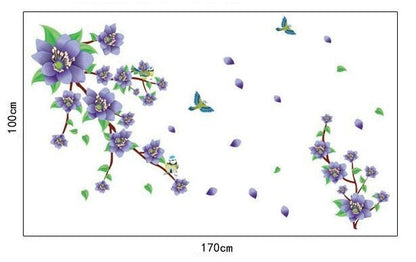 AY9190 Romantic Purple Flower DIY Removable Wall Stickers Living Room TVSofa Background Sweet Home Decor Mural Decal.