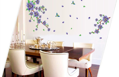 AY9190 Romantic Purple Flower DIY Removable Wall Stickers Living Room TVSofa Background Sweet Home Decor Mural Decal.