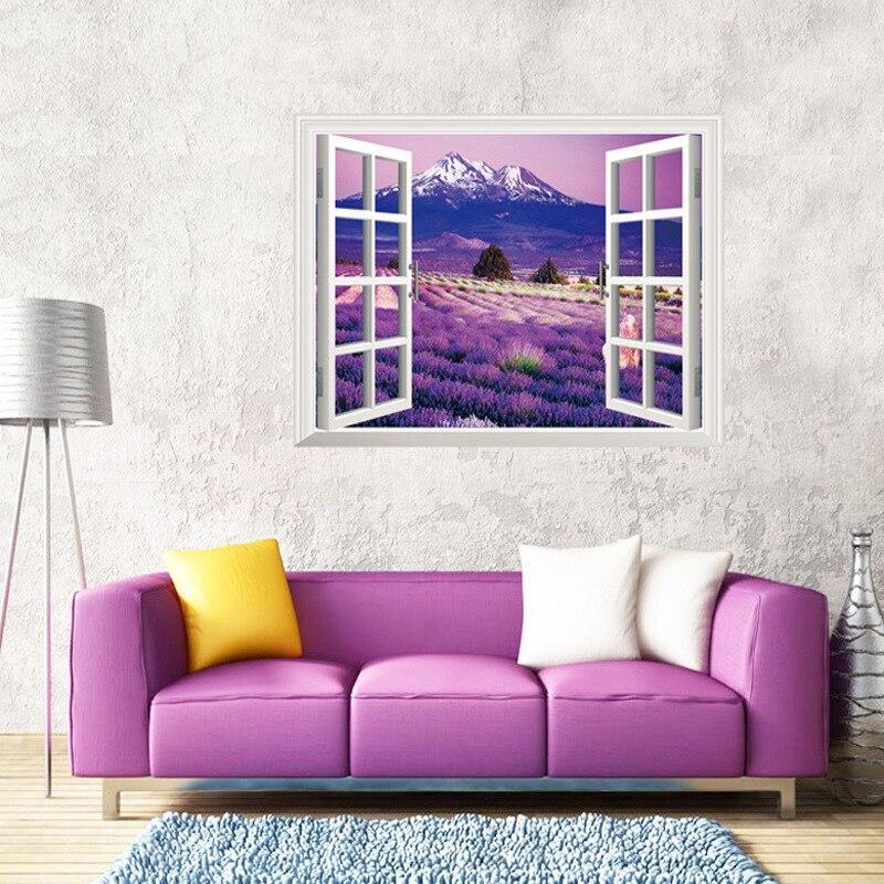 ay9234b Large Lavender Mountain 3D Window Scene View Removable Wall Sticker Decal