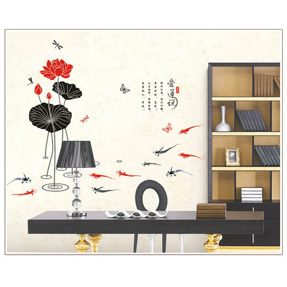 Ailian Said' Lotus Flower Chinese Style Wall Stickers Wall Decal DIY PVC for kindergarten Living Room Children's Room TV Sofa Background Wall Art Decors