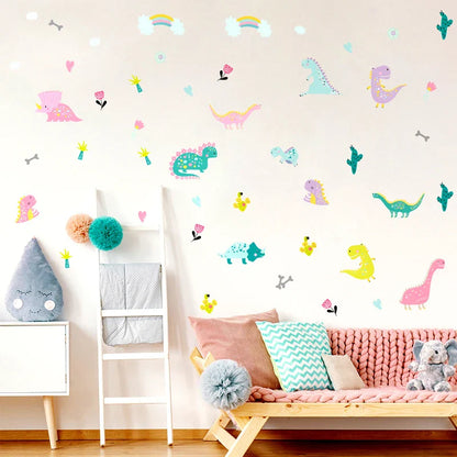 49pcs/set Dinosaur Wall Sticker For Kids Room Cartoon Plants DIY Wall Stickers Nordic Style Decal Home Decoration  Xp8029