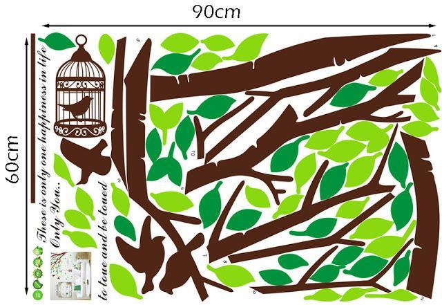 AY205ab  two-sided bird cage green leaves trees of TV background wall stickers room living room sofa bedroom retail
