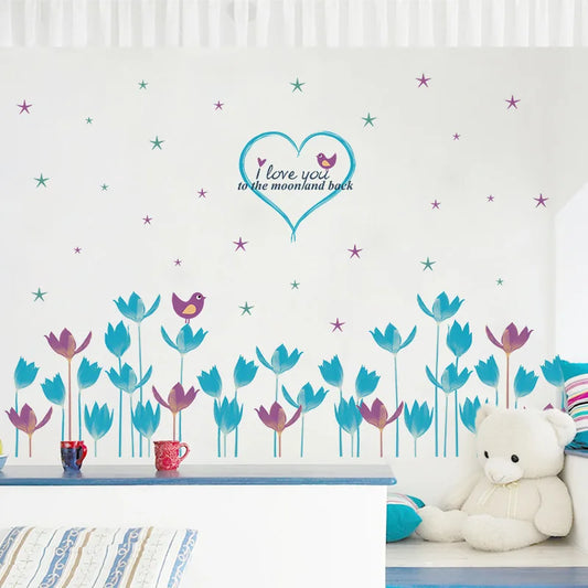 Blue Flowers Skirt Line Large Wall Stickers Home Decor Living Room Bedroom Decal Diy Art Mural Wallpaper Removable Wall Sticker - Wall Stickers - AliExpress