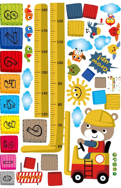 Cartoon Animal Dodge Grow Height Measurement Wall Stickers Arabic Number Blocks Birds Cloud Children Room Decoration