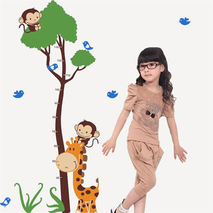 Cartoon animal monkey bird giraffe baby child height measure wall stickers