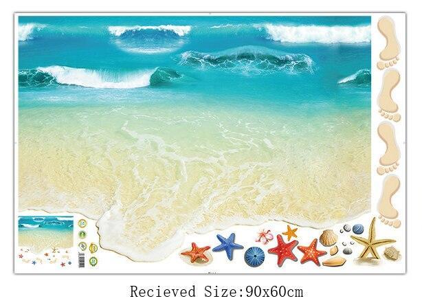 Creative 3D Beach Vinyl Wall Sticker Funny Realistic Art Floor Decals for Kids Rooms Bathroom Home Decor Waterproof XL8300